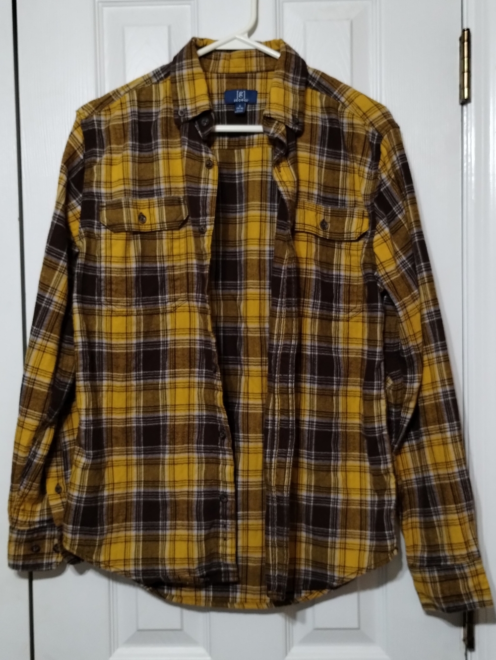 George Size S (34-36) Yellow and Brown Plaid Button Up Shirt